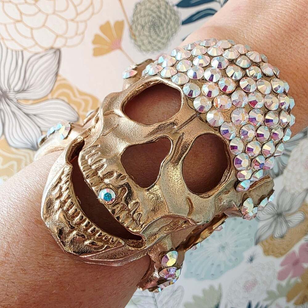Gold Skull Crystal Cuff Bracelet